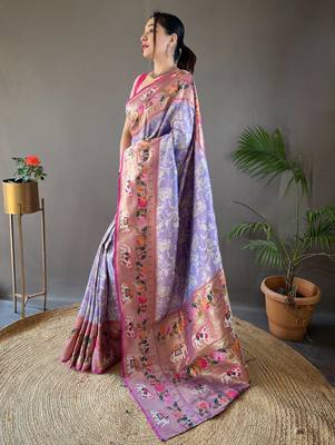 Lavender Paithani silk blend Saree 3