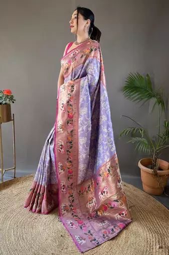 Lavender Paithani silk blend Saree