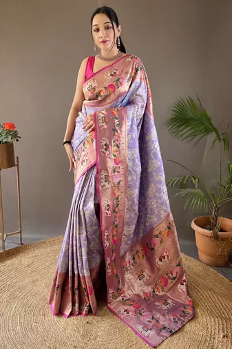 Lavender Paithani silk blend Saree
