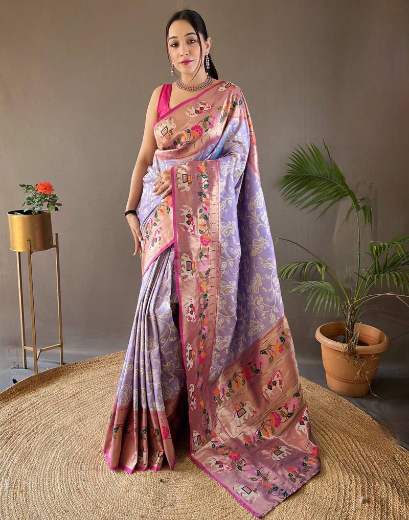 Lavender Paithani silk blend Saree