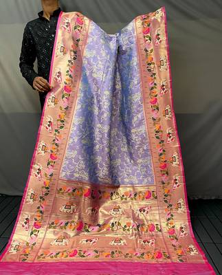 Lavender Paithani silk blend Saree 4