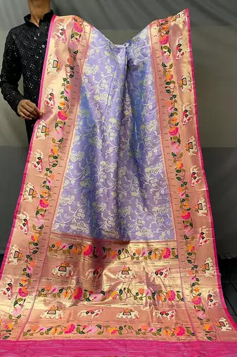 Lavender Paithani silk blend Saree