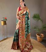 Dark Green Paithani silk blend Saree