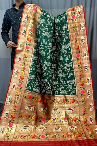 Orange Paithani silk blend Saree