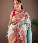 Light Sea Green Paithani silk blend Saree