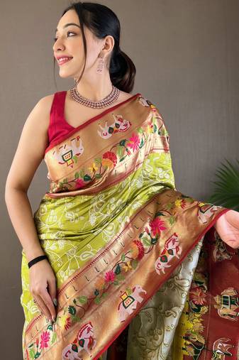 Light Green Paithani silk blend Saree
