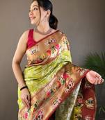 Light Green Paithani silk blend Saree