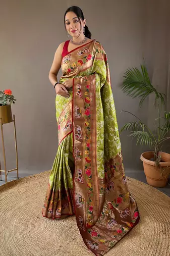 Light Green Paithani silk blend Saree