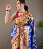 Navy Blue Paithani silk blend Saree