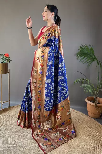 Navy Blue Paithani silk blend Saree