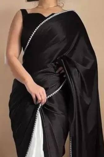 Black Two Tone Pari Lace Border Satin Saree