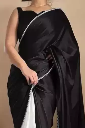 Black Two Tone Pari Lace Border Satin Saree