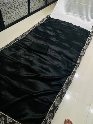 Black Color Two Tone Pari Lace Border Satin Saree 4