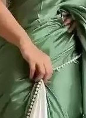 Green Color Two Tone Pari Lace Border Satin Saree 2