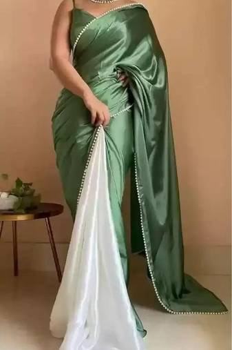 Green Two Tone Pari Lace Border Satin Saree