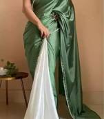 Green Color Two Tone Pari Lace Border Satin Saree