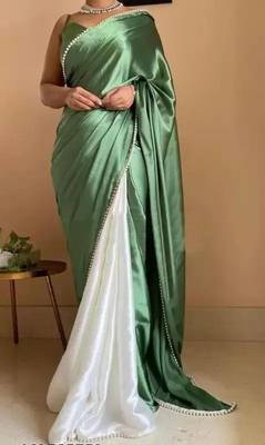 Green Color Two Tone Pari Lace Border Satin Saree 3