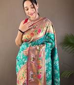 Rama Green Paithani silk blend Saree