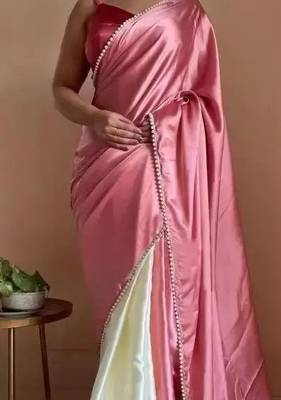 Pink Color Two Tone Pari Lace Border Satin Saree 3