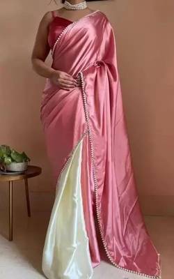 Pink Color Two Tone Pari Lace Border Satin Saree 1