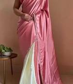 Pink Color Two Tone Pari Lace Border Satin Saree