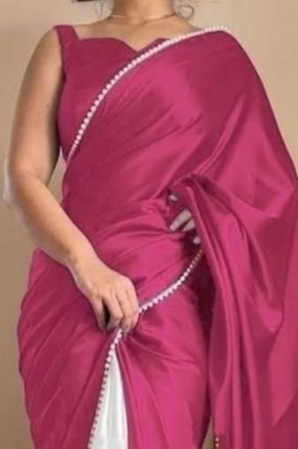 Rani Pink Two Tone Pari Lace Border Satin Saree