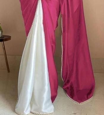 Rani Pink Color Two Tone Pari Lace Border Satin Saree 3