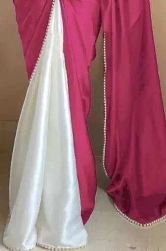 Rani Pink Color Two Tone Pari Lace Border Satin Saree