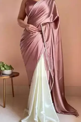 Light Mauve Two Tone Pari Lace Border Satin Saree