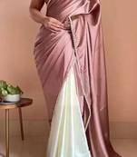 Light Mauve Color Two Tone Pari Lace Border Satin Saree