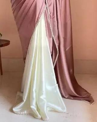 Light Mauve Color Two Tone Pari Lace Border Satin Saree 3