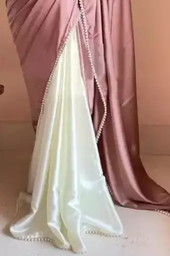 Light Mauve Color Two Tone Pari Lace Border Satin Saree