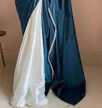 Teal Color Two Tone Pari Lace Border Satin Saree 3
