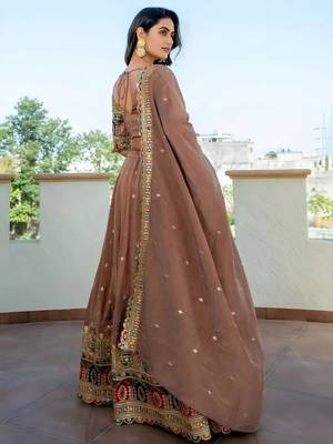 Stunning Beige Silk Sequins Party Wear Lehenga Choli With Dupatta 6