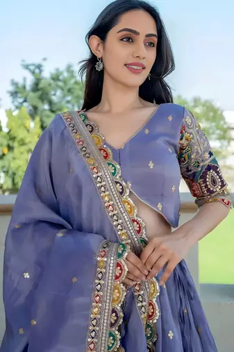 Beautiful Lavender Silk Sequins Embroidered Lehenga Choli With Dupatta