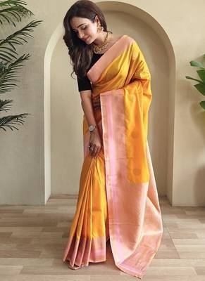 Yellow silk blend Sarees  2