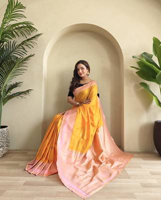 Yellow silk blend Sarees  3