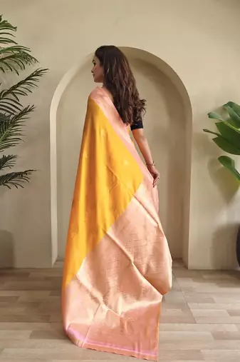 Yellow silk blend Sarees 