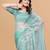 Aqua Twill Net With Embroidery Work Saree