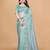 Aqua Twill Net With Embroidery Work Saree