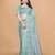 Aqua Twill Net With Embroidery Work Saree
