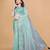 Aqua Twill Net With Embroidery Work Saree