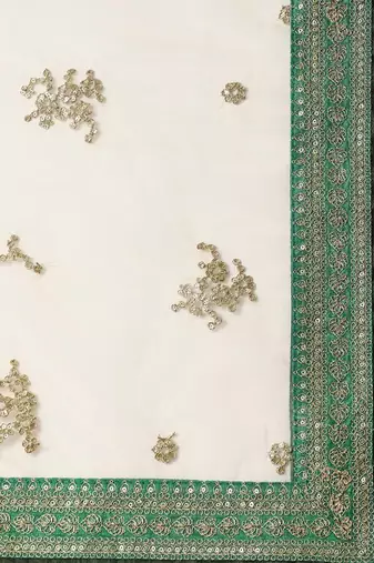Cream-Coloured & Beige Embroidered Semi-Stitched Lehenga & Unstitched Blouse with Dupatta