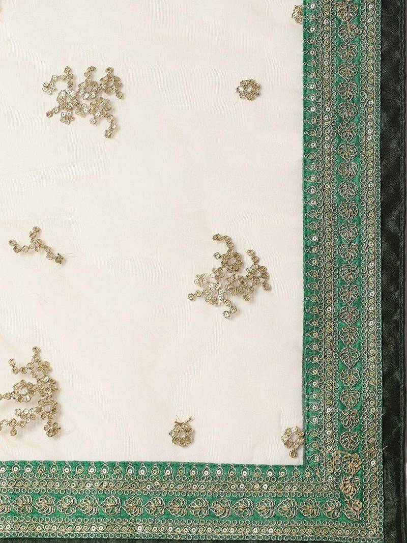 Cream-Coloured & Beige Embroidered Semi-Stitched Lehenga & Unstitched Blouse with Dupatta