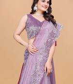 Lavender Color Twill Net With Embroidery Work Saree