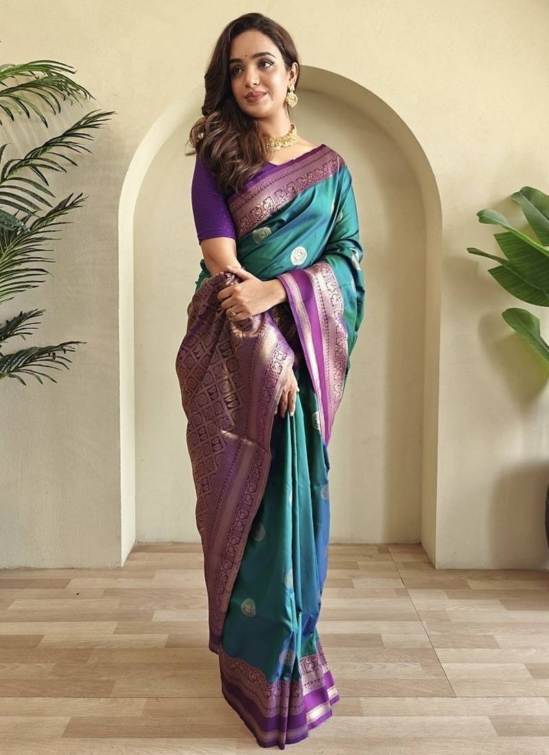 Teal silk blend Sarees 