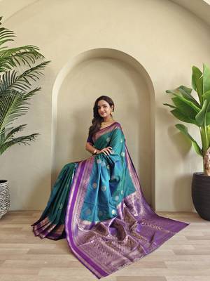 Teal silk blend Sarees  2