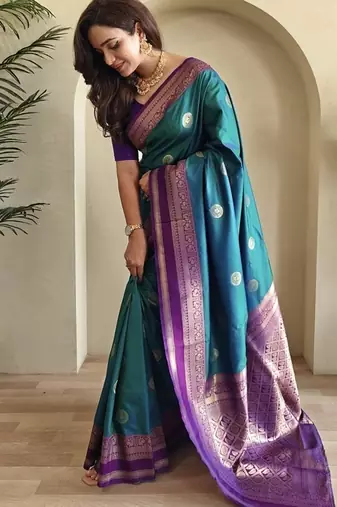 Teal silk blend Sarees 