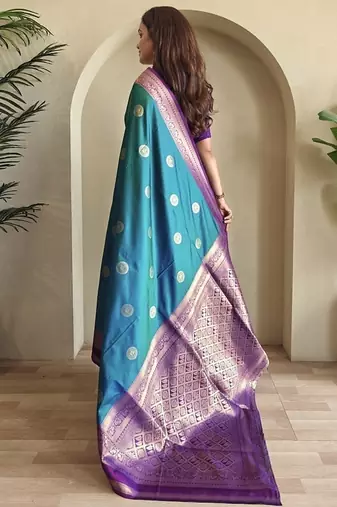 Teal silk blend Sarees 