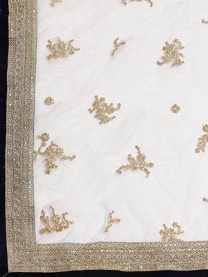 White & Taupe Embroidered Semi-Stitched Lehenga & Unstitched Blouse with Dupatta 5